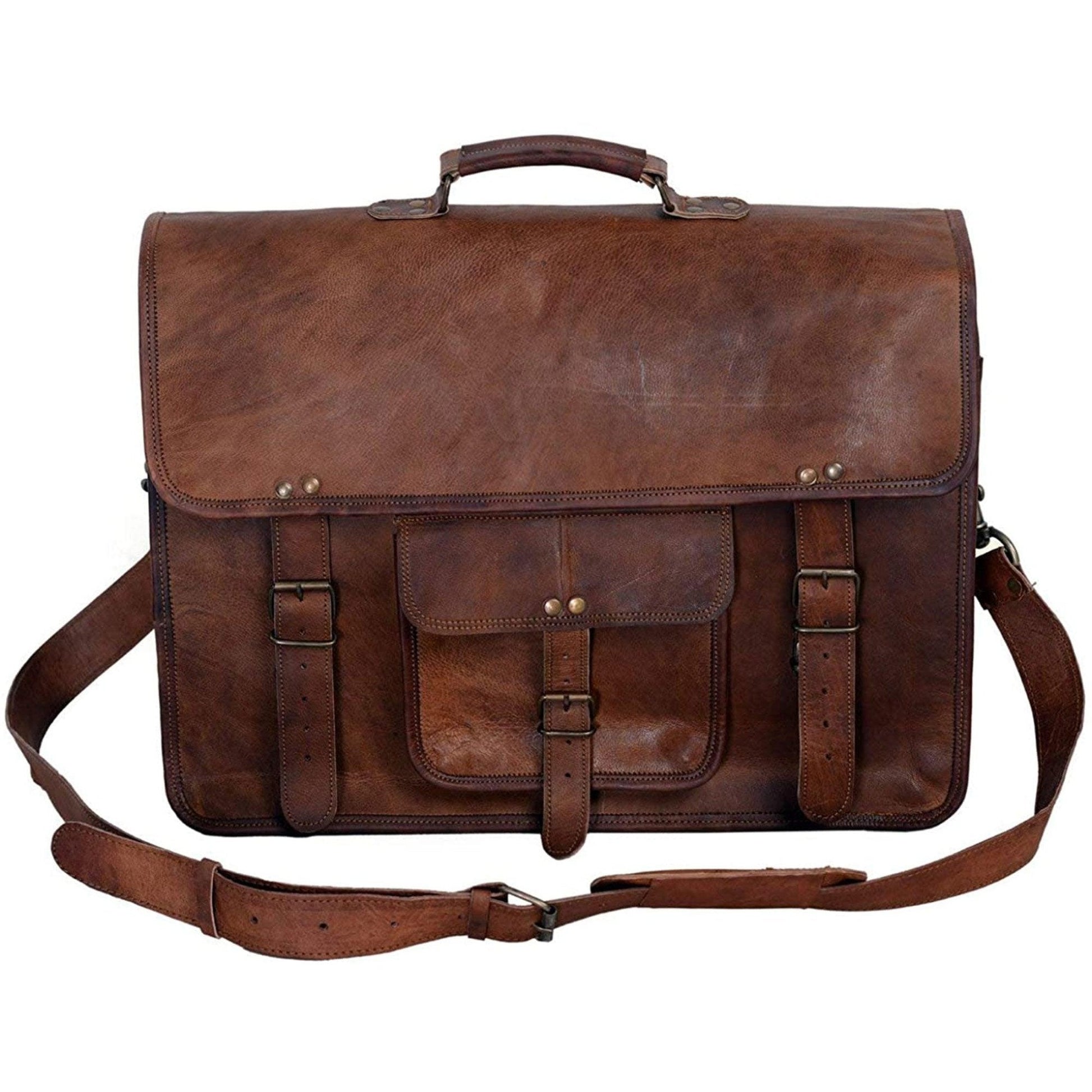 18 inch vintage brown leather briefcase for men and women 