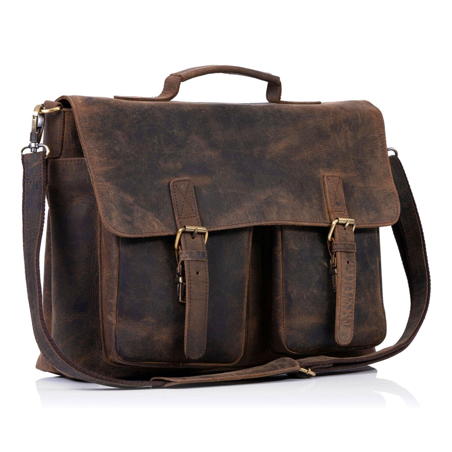 18 Inch Buffalo Leather Briefcase Laptop Messenger Bag 