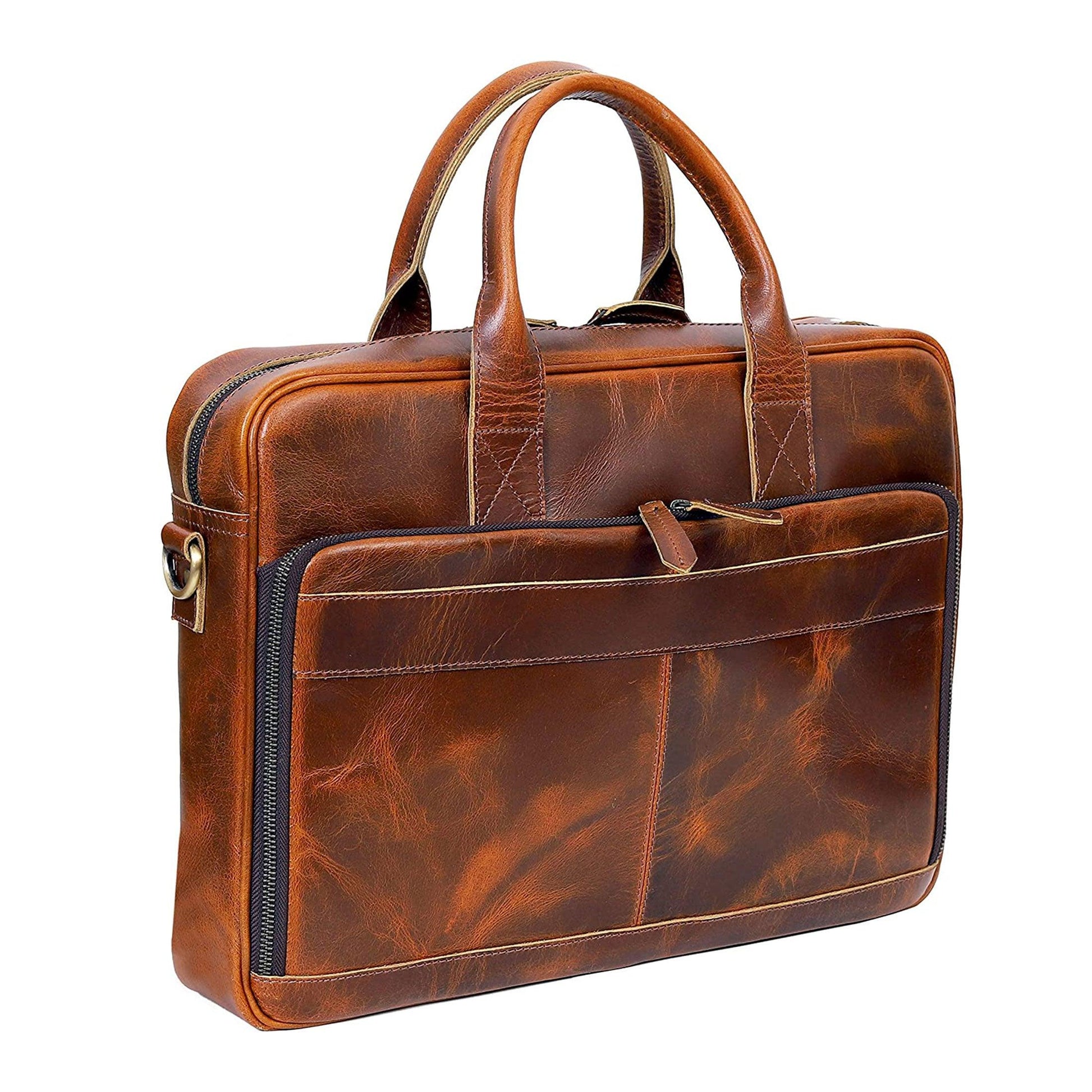 Leather briefcase made of full-grain leather, Buckle lock & hand-stitched features