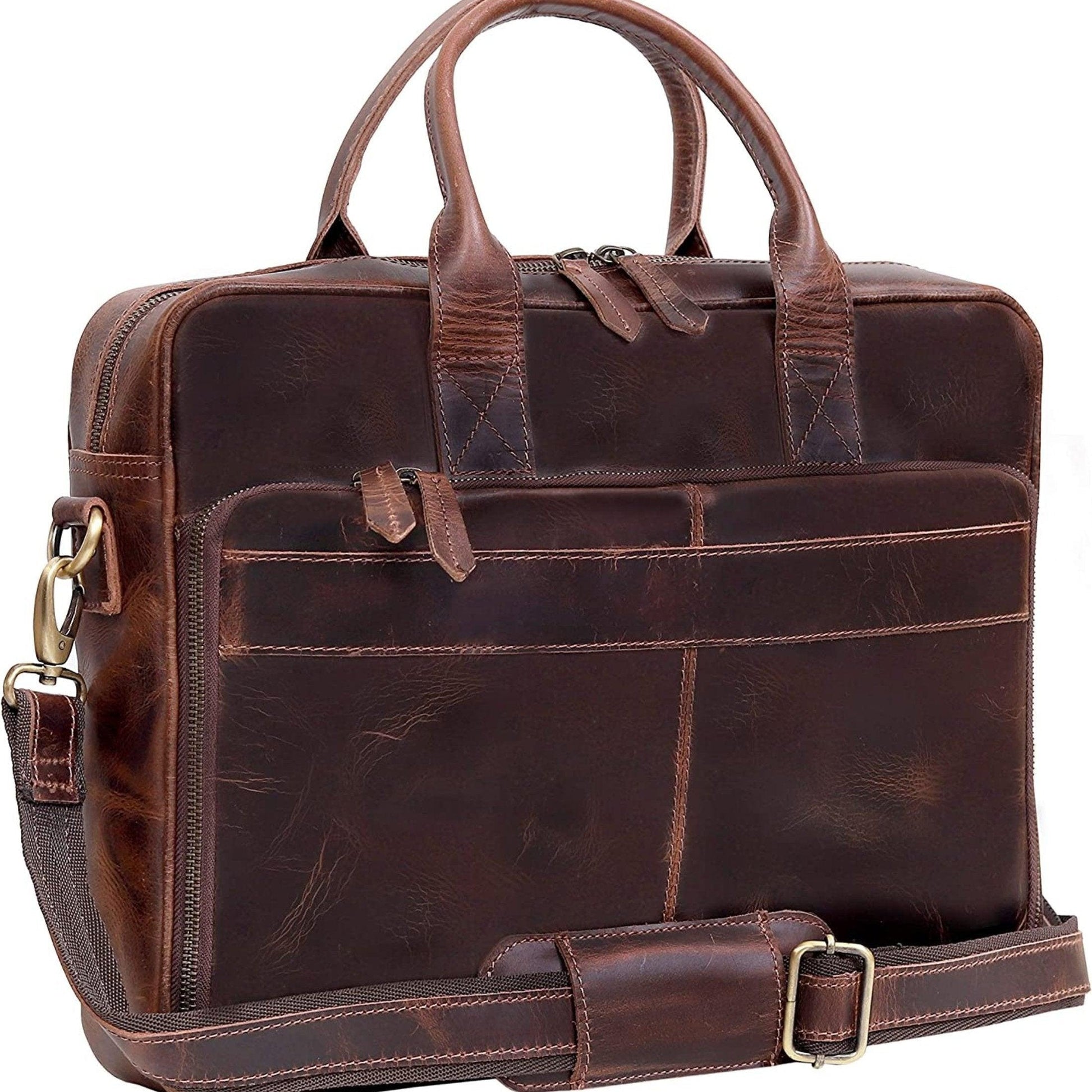 Leather Laptop Messenger Bag with Adjustable Strap and classic design for office use