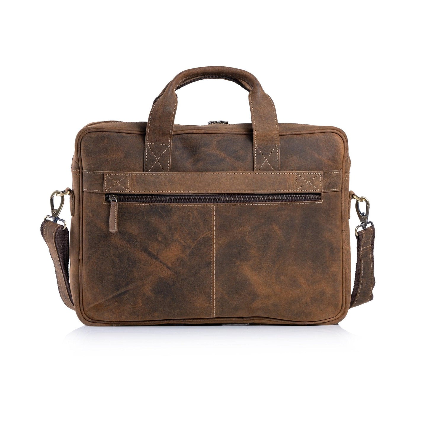 Trolley Compatible 16 inch Leather Briefcase with Adjustable Strap