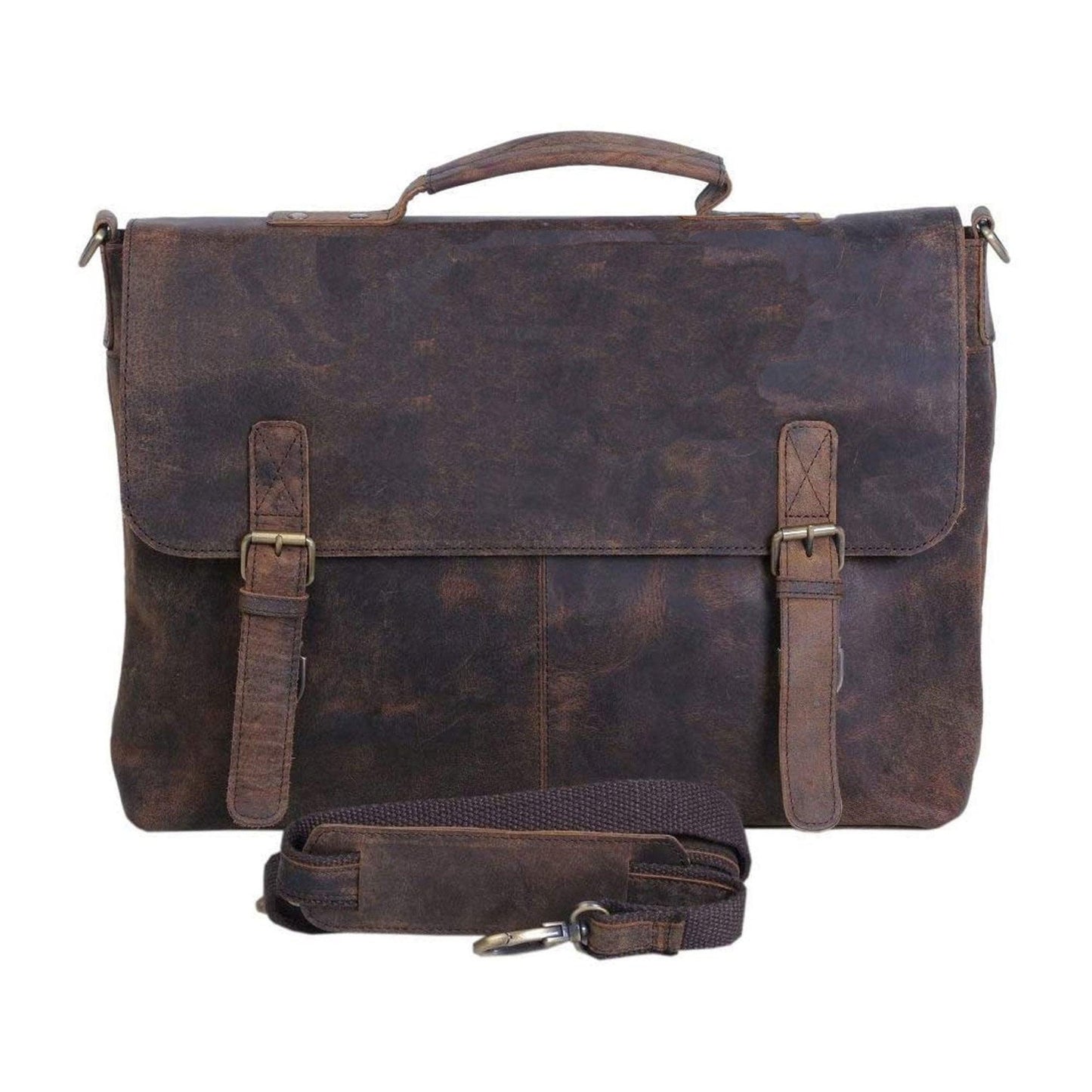 16 Inch Distressed Tan Retro Buffalo Hunter Leather Laptop Bag